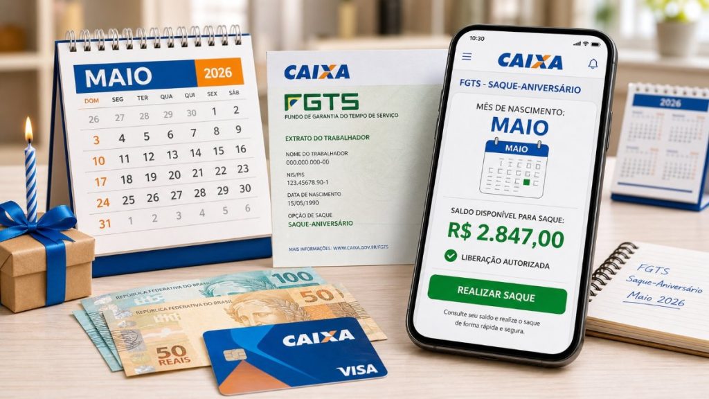 Saque-aniversário FGTS é liberado para nascidos em maio pela Caixa