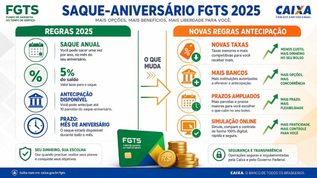 Saque-aniversário FGTS: regras 2025 e o que muda para antecipação