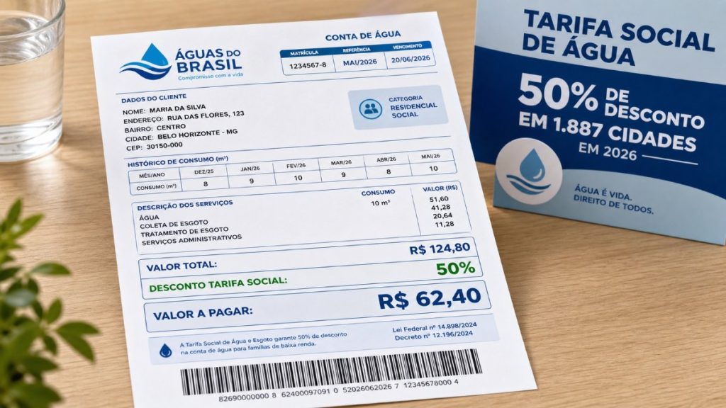 Tarifa Social de Água garante desconto de 50% em 1.887 cidades