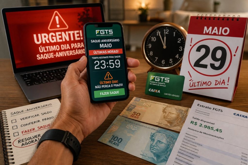 Saque-aniversário FGTS: nascidos em maio têm até hoje 29/05 às 23h59