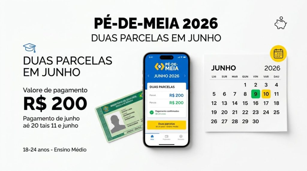 Calendário e valores no calendario pe de meia 2026: duas parcelas em junho