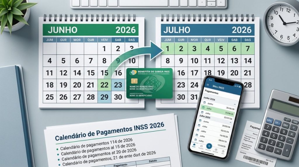 Calendário INSS junho 2026: pagamentos de 1º a 7 de julho